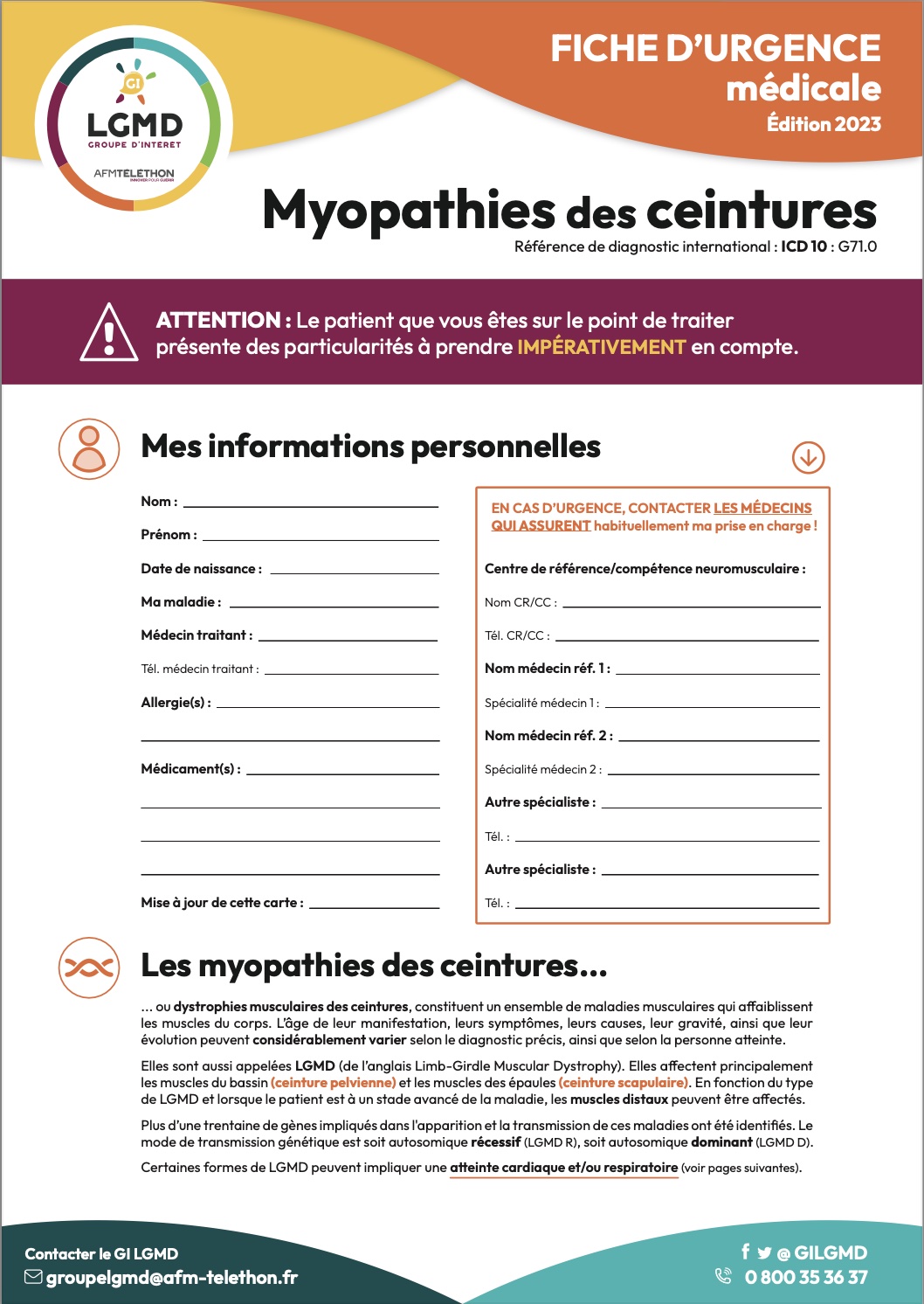 Fiche d'urgence médicale LGMD