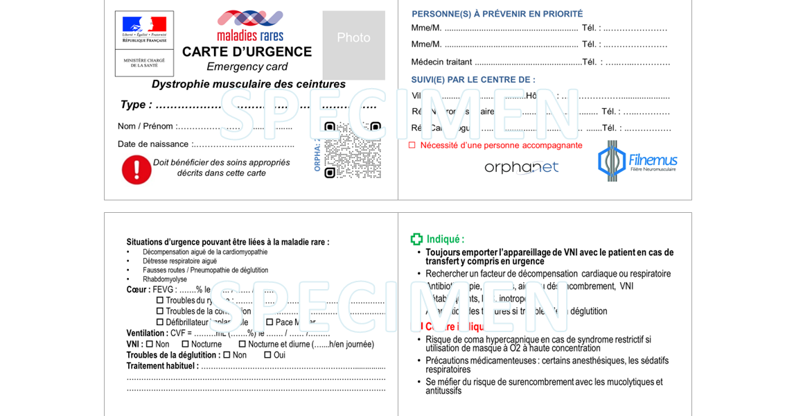Carte d'urgence LGMD specimen
